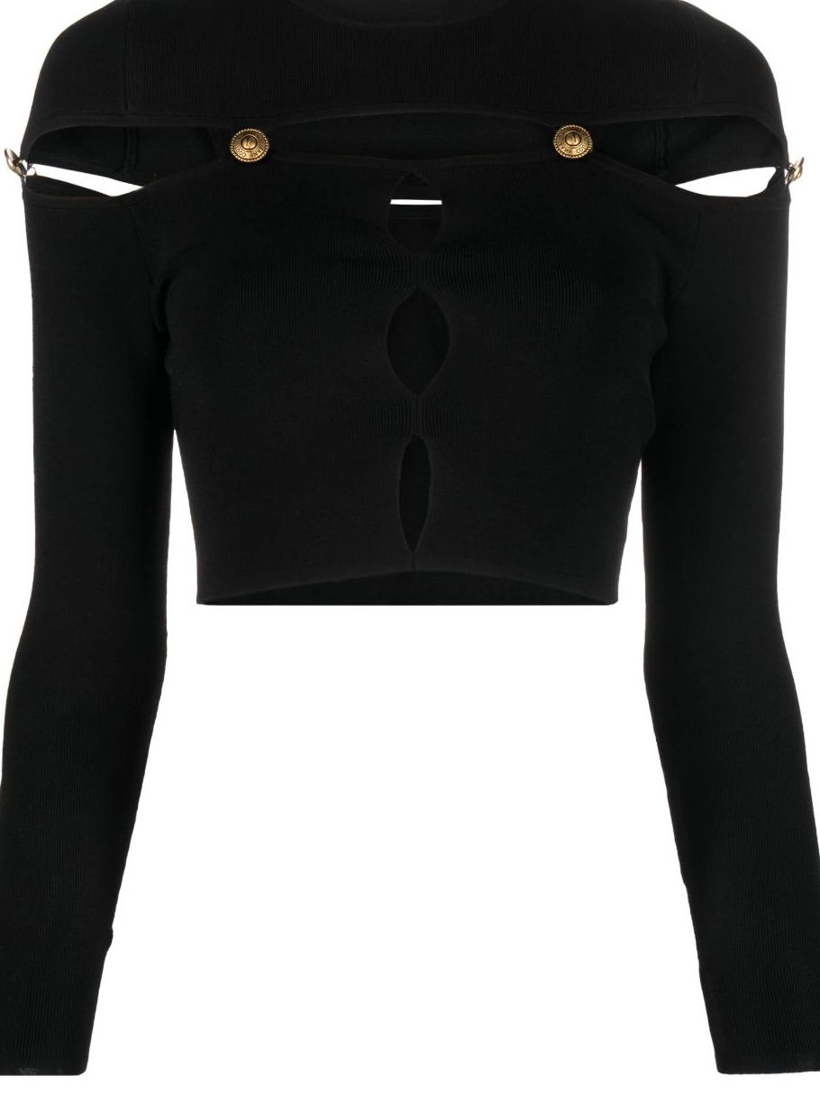 Affordable cropped Women top Couture Versace ribbed-knit cut-out Jeans 0401